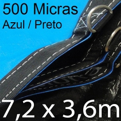 POLYLONA SUPER 7,2x3,6m PP/PE AZUL/CINZA 500 MICRAS com argolas 'D' INOX a cada 50cm